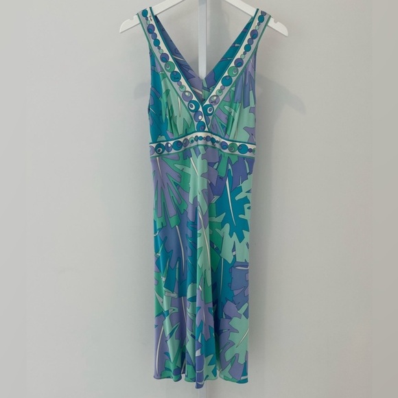 EMILIO PUCCI MULTI LEAF PRINT DRESS SIZE IT 44 / US 10 - Picture 5 of 15